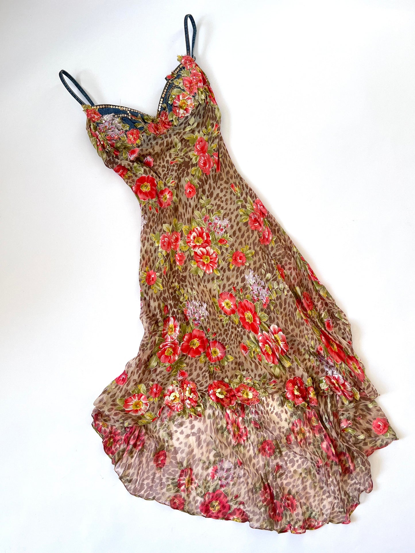 Luxurious Designer 100% Silk Animal Print & Floral Slip Dress