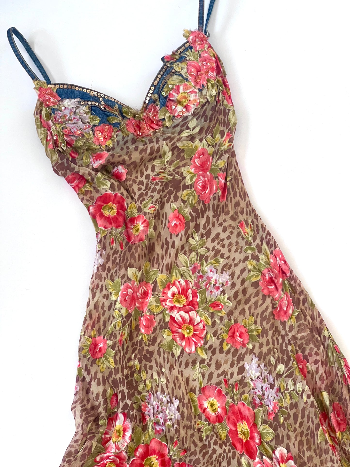 Luxurious Designer 100% Silk Animal Print & Floral Slip Dress