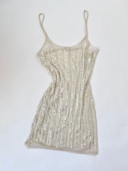 Luxurious Pearl White Beaded Naked Slip Dress