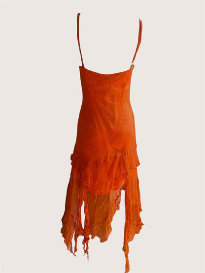 100% Silk Vintage Orange Slip Dress