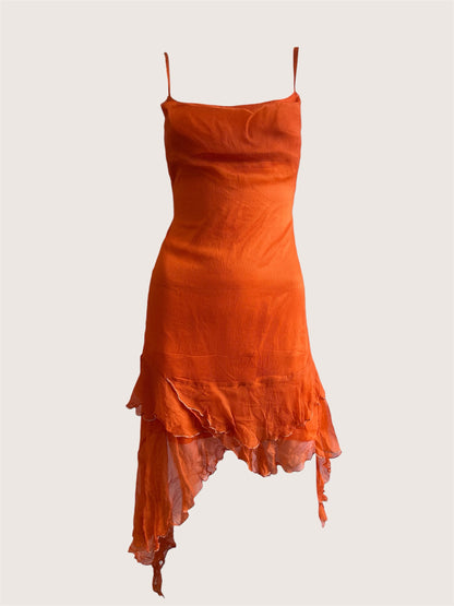 100% Silk Vintage Orange Slip Dress