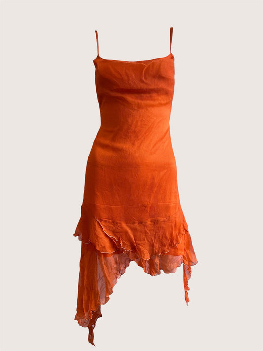 100% Silk Vintage Orange Slip Dress