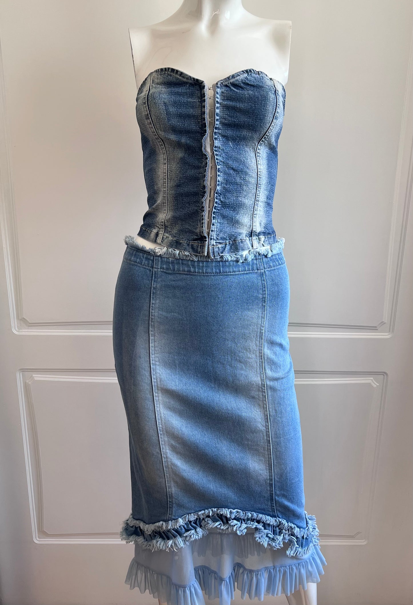 2000's Blue Denim Corset Top