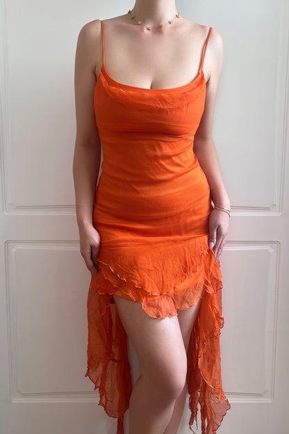 100% Silk Vintage Orange Slip Dress