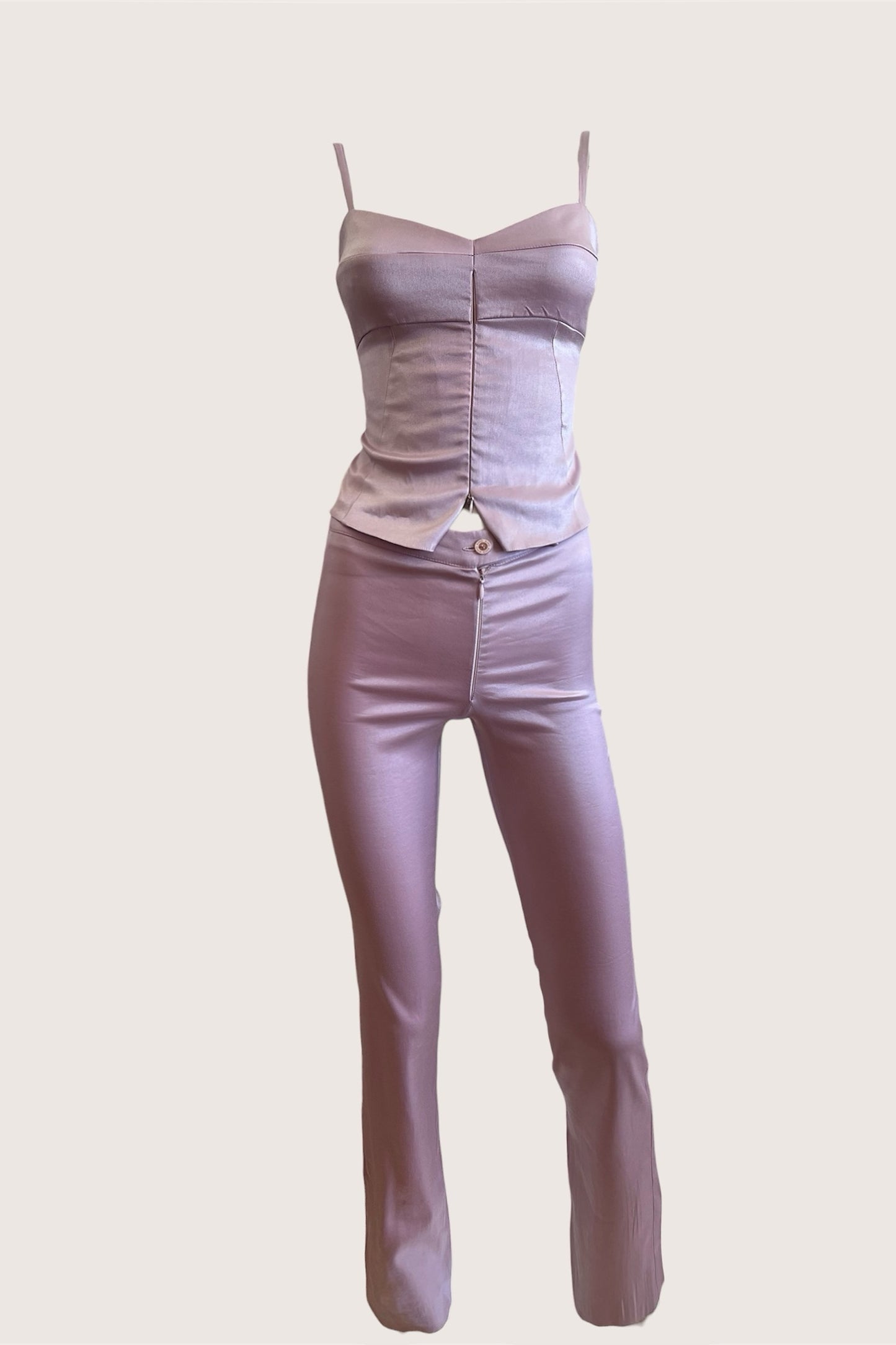 1990's Pastel Pink Corset Top & Trousers Ensemble