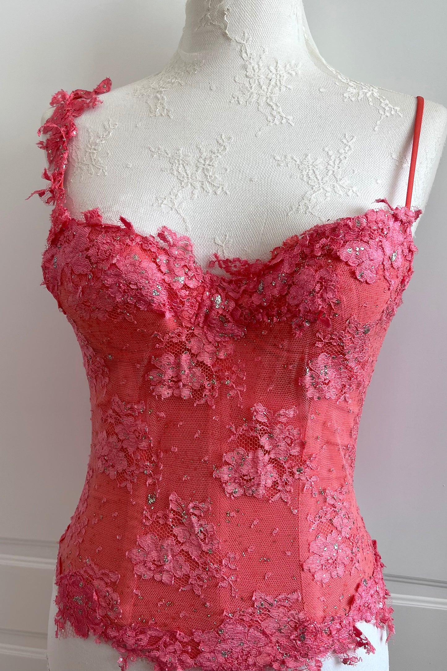 Luxurious Designer Coral Lace Corset
