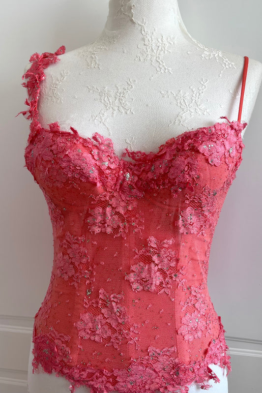 Luxurious Designer Coral Lace Corset