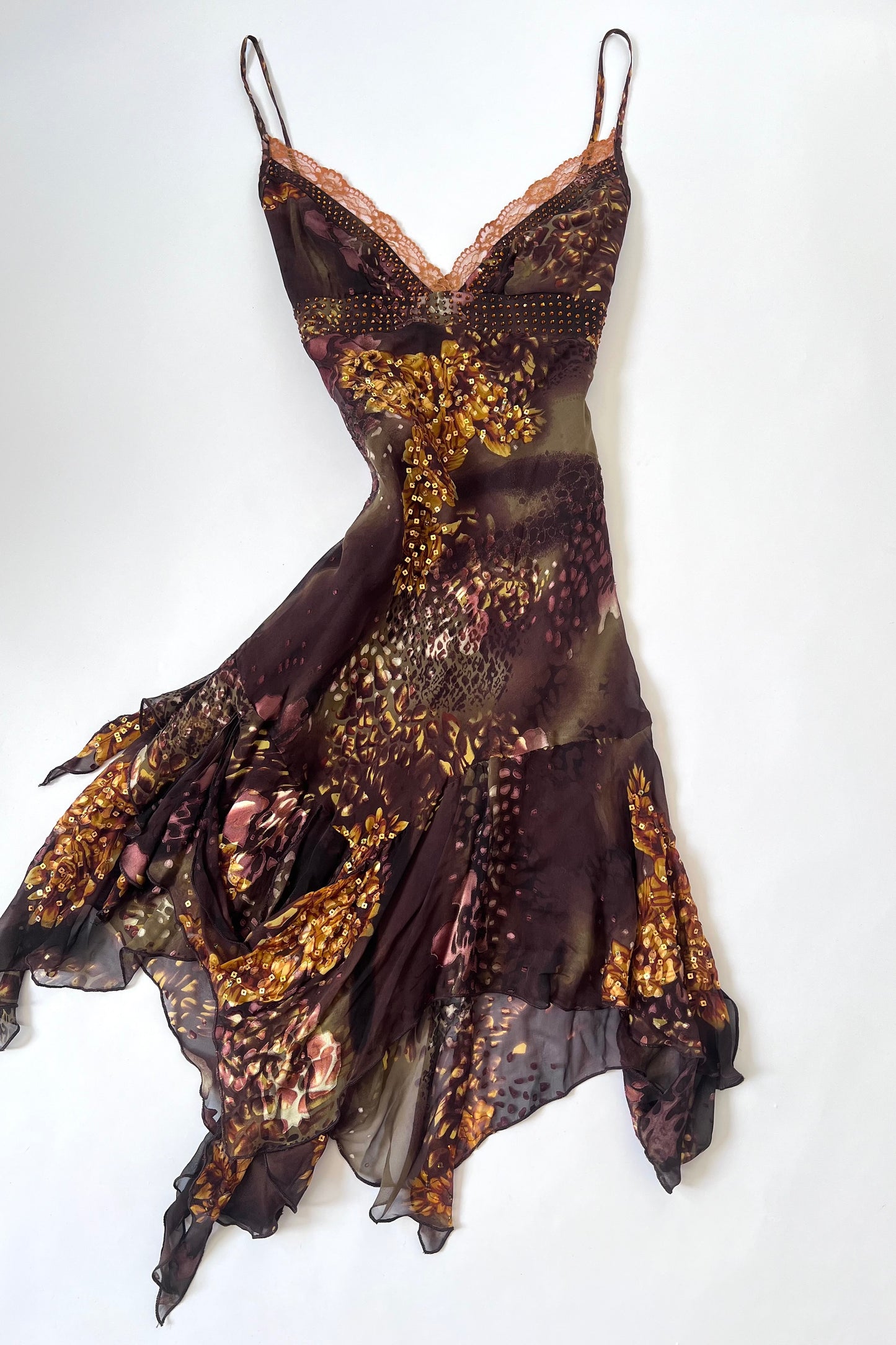100% Silk Vintage Asymmetrical Floral Mini Dress