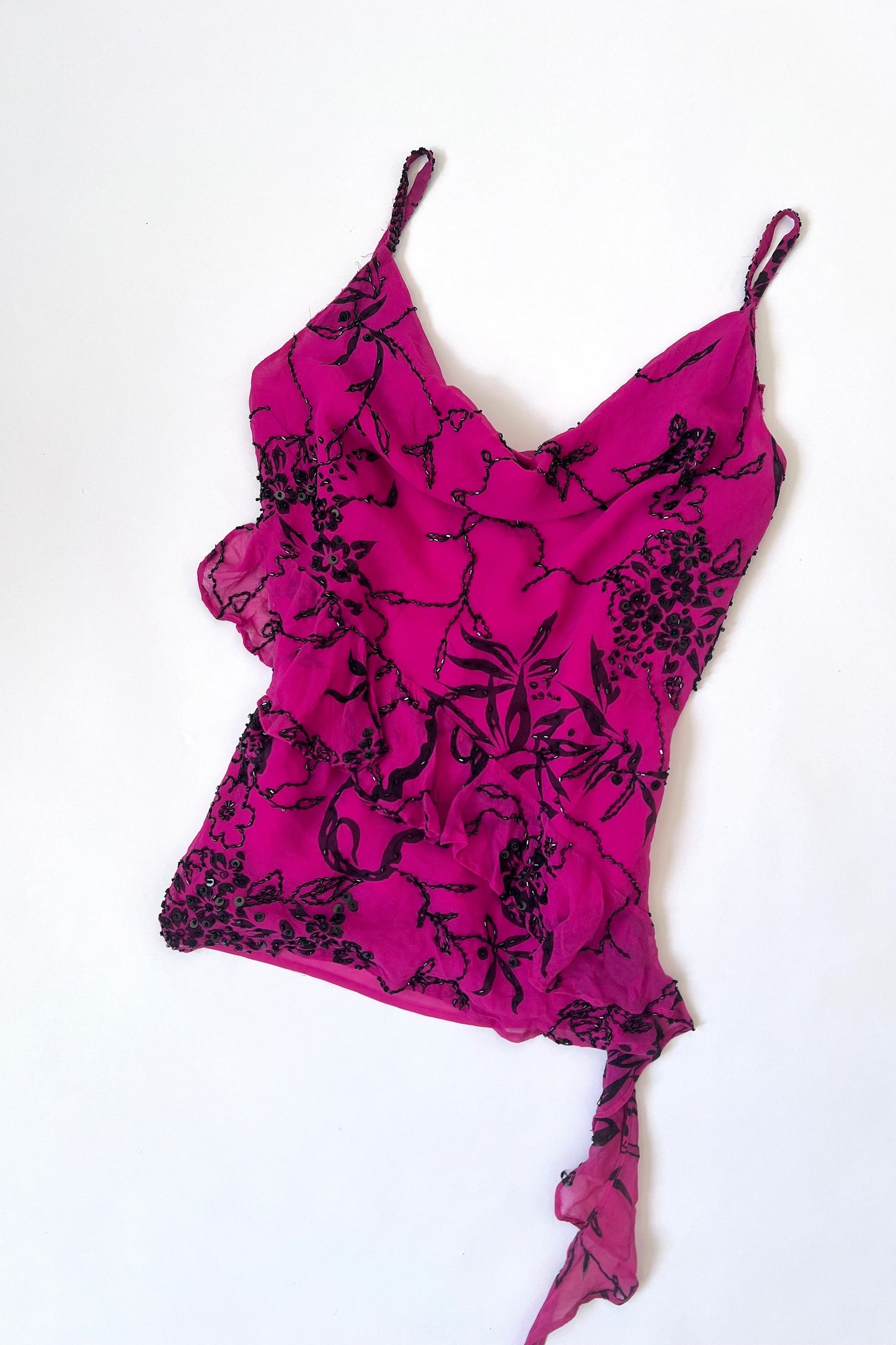 Vintage 100% Silk Magenta Beaded Camisole