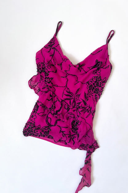 Vintage 100% Silk Magenta Beaded Camisole
