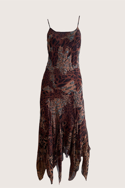 Luxurious Vintage Leopard Print Beaded Slip Dress