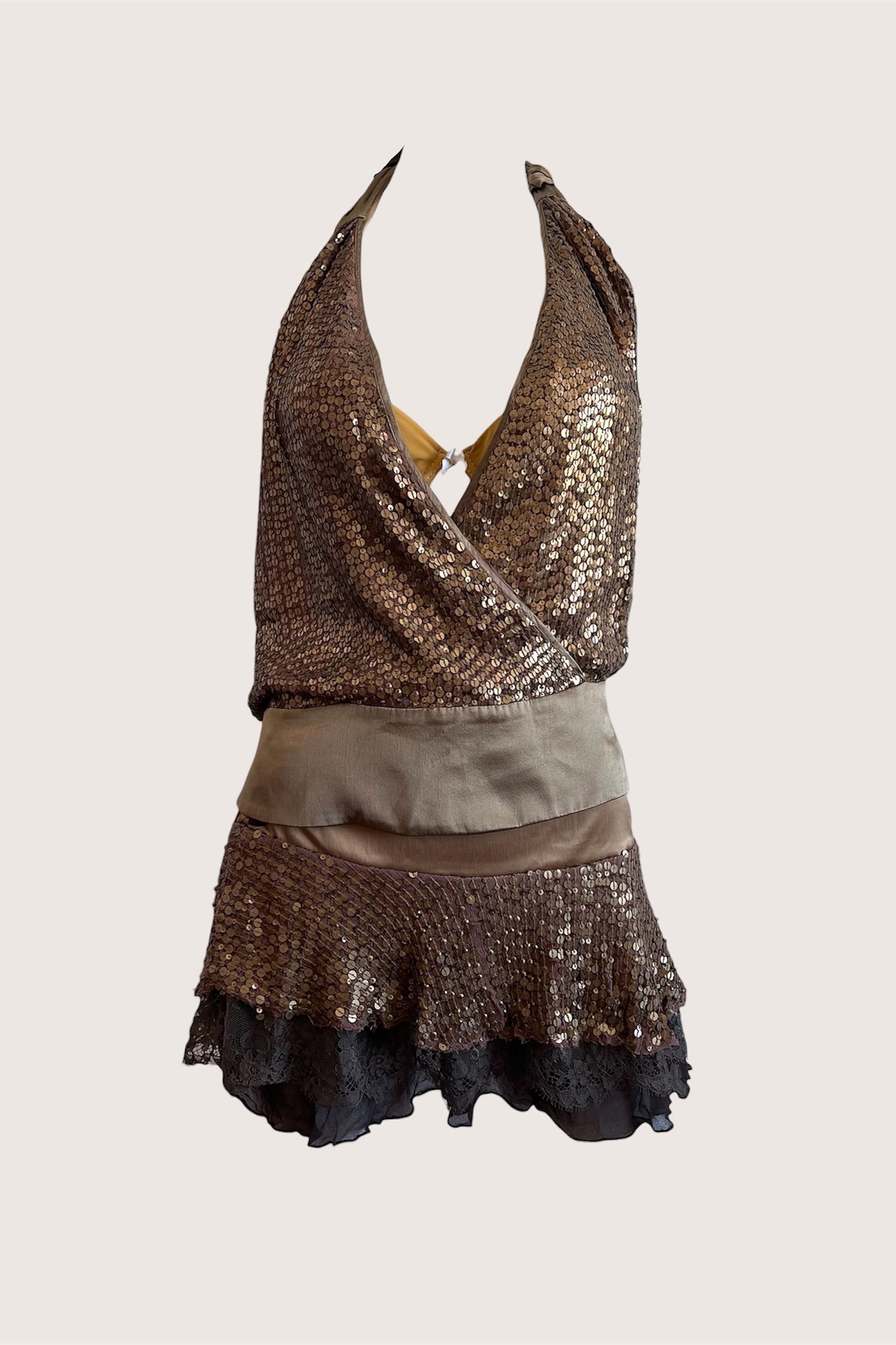 2000's Bronze Sequin Top & Mini Skirt Ensemble