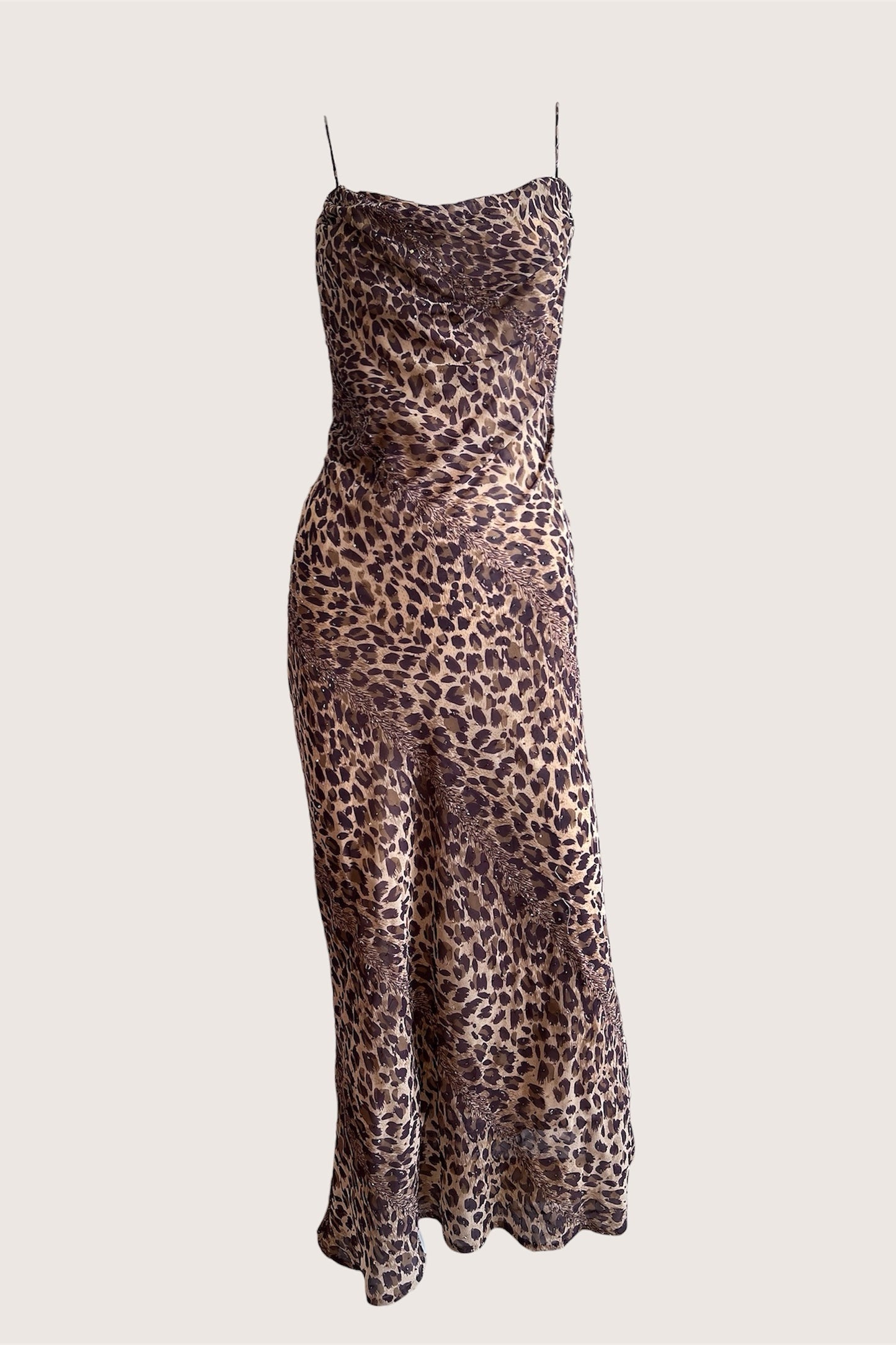 Vintage Leopard Print Beaded Slip Dress & Scarf Ensemble