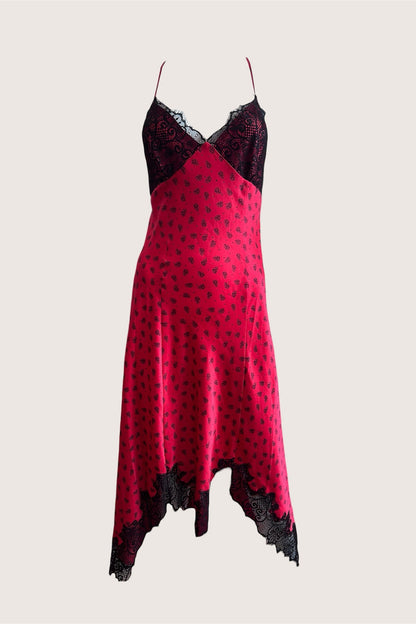 100% Silk Satin Strawberry Red Slip Dress