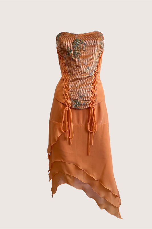 Vintage 1990's Orange Corset & Skirt Ensemble