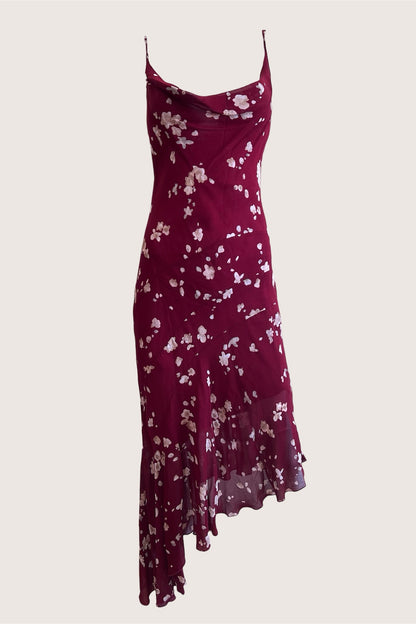 1990's Wine Red Floral Slip Dress