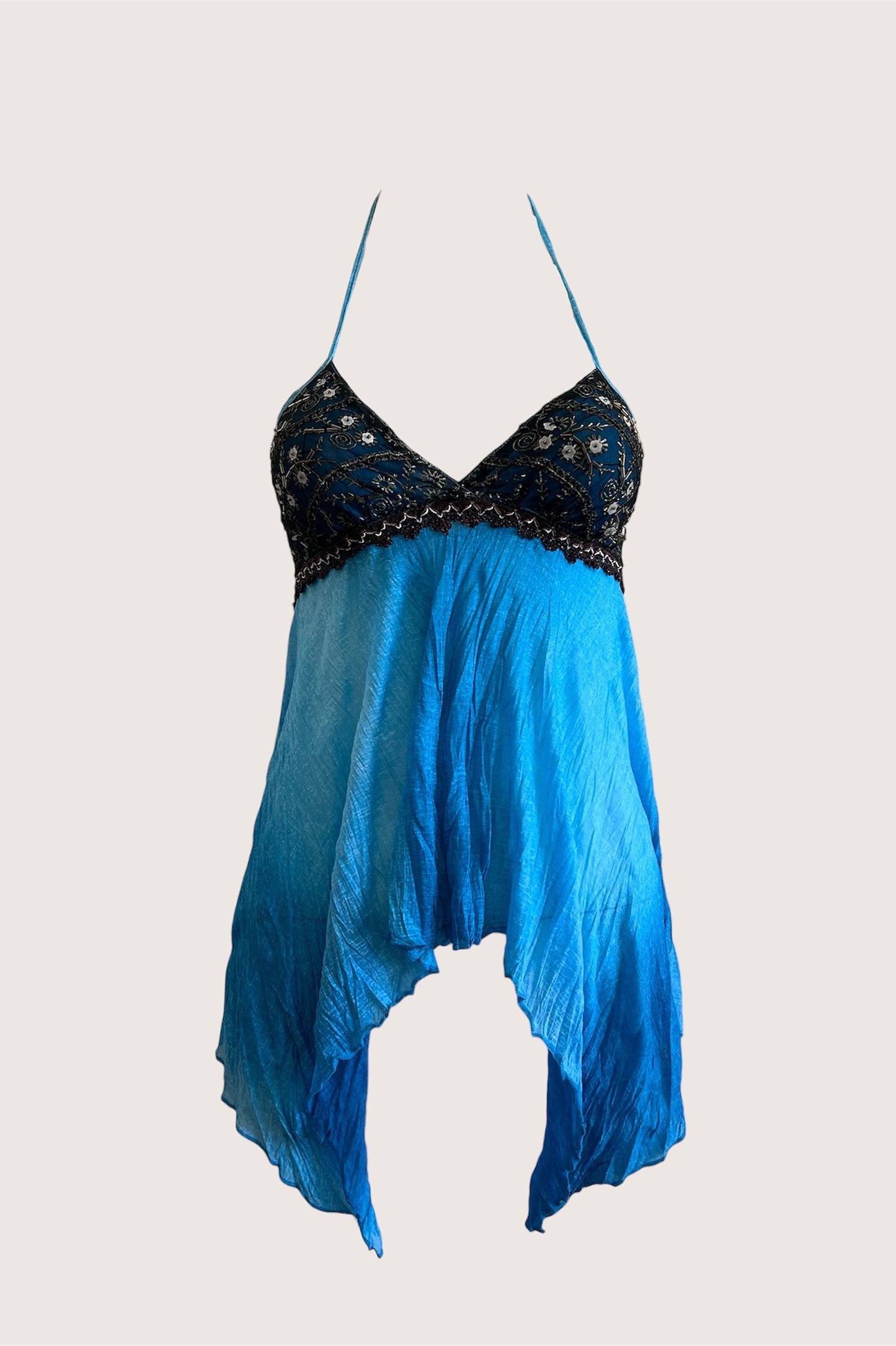 Vintage Blue Sequin Halter Top