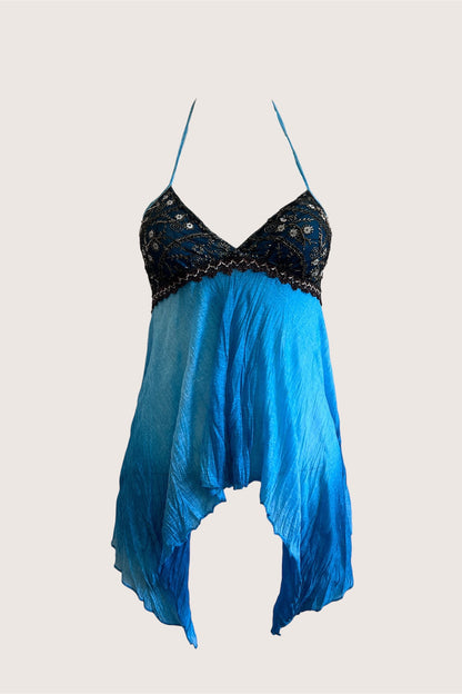 Vintage Blue Sequin Halter Top