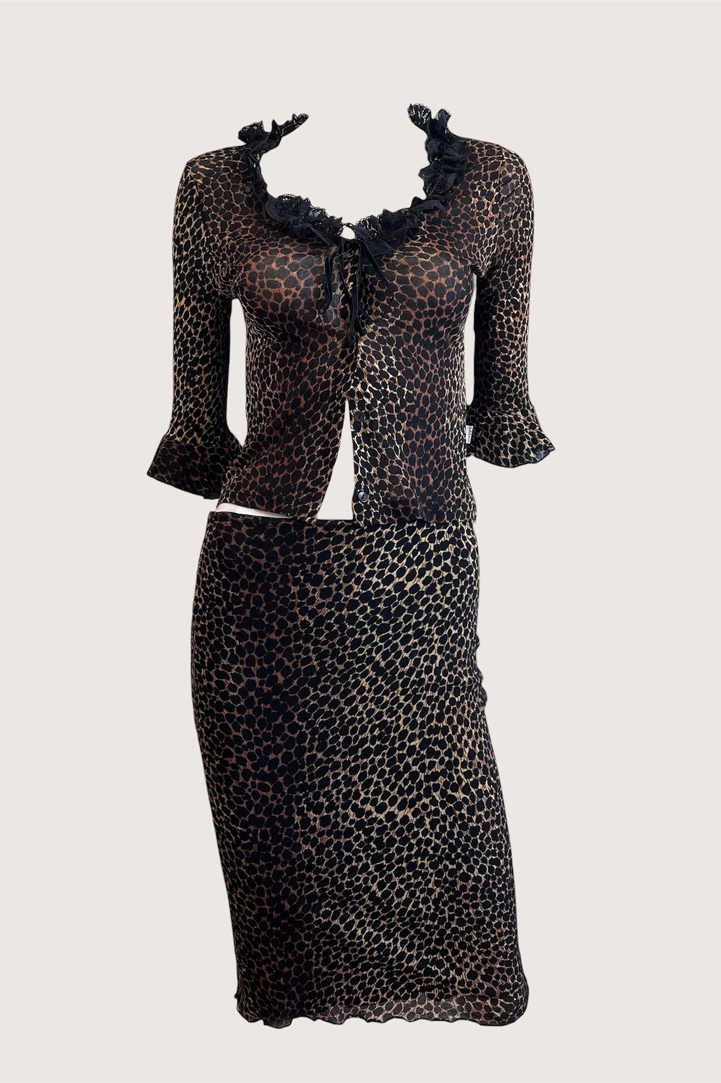 1990's Animal Print Cardigan & Slip Skirt Ensemble