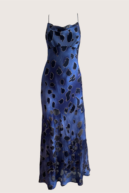 1990's Dusty Blue Maxi Slip Dress & Scarf Ensemble