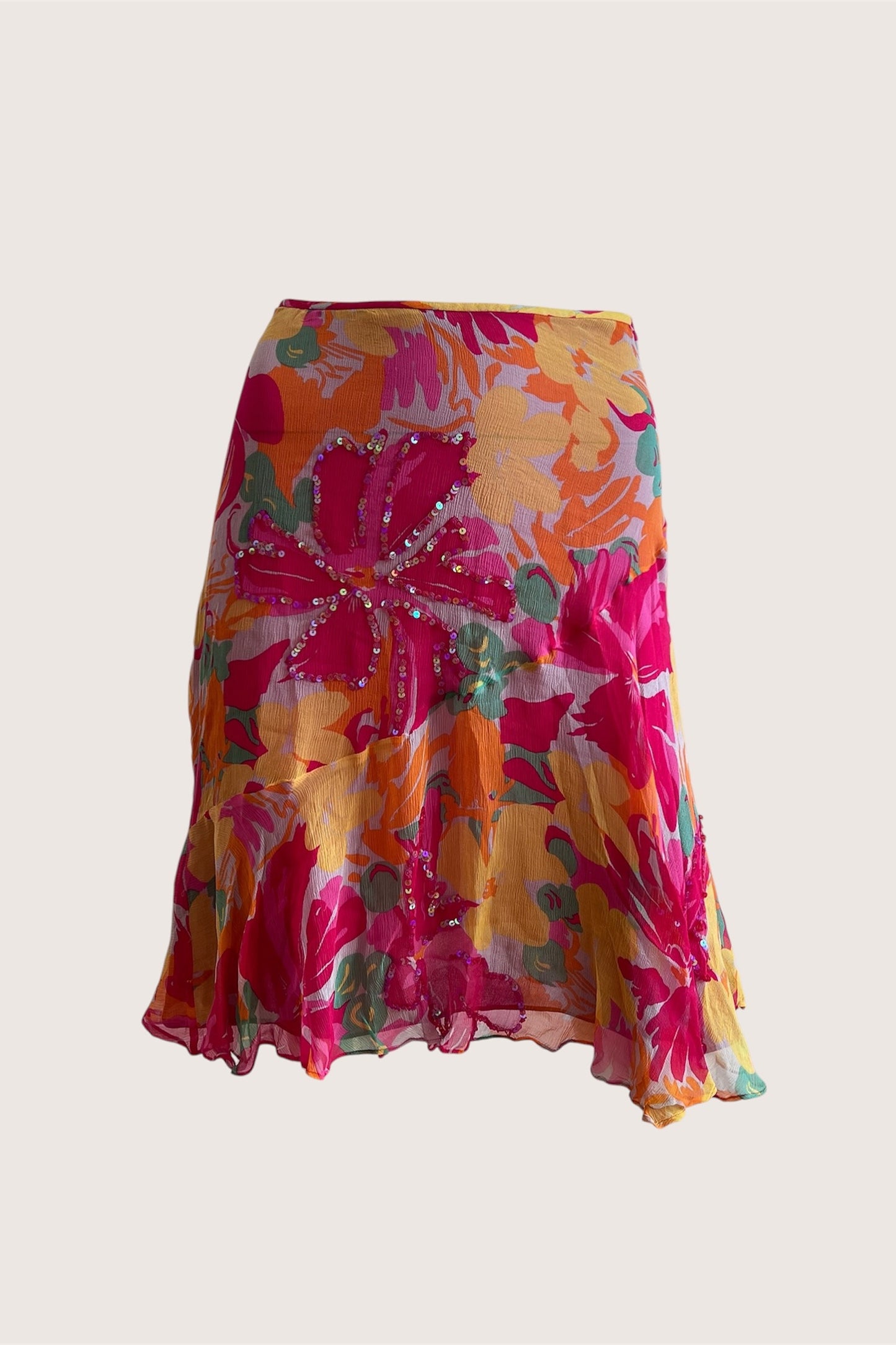 100% Silk Vintage Floral Mini Skirt