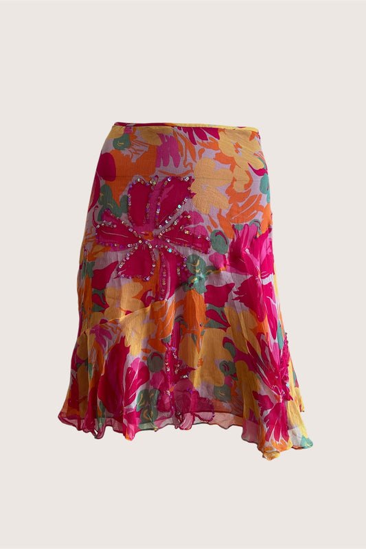 100% Silk Vintage Floral Mini Skirt