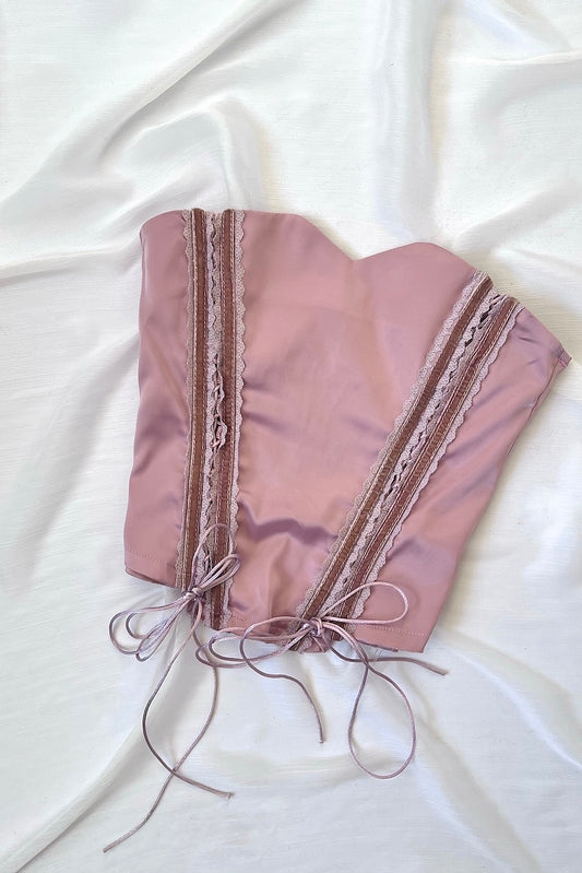 Vintage Dusty Pink Lace-Up Corset Bodice