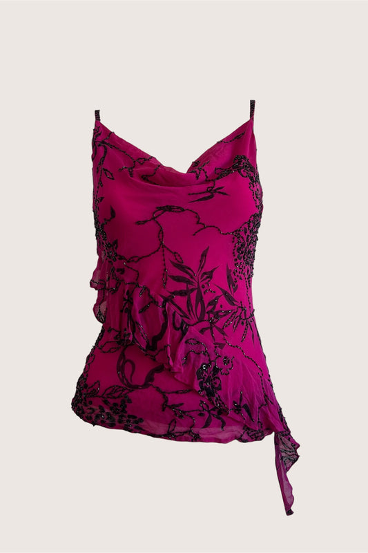 Vintage 100% Silk Magenta Beaded Camisole