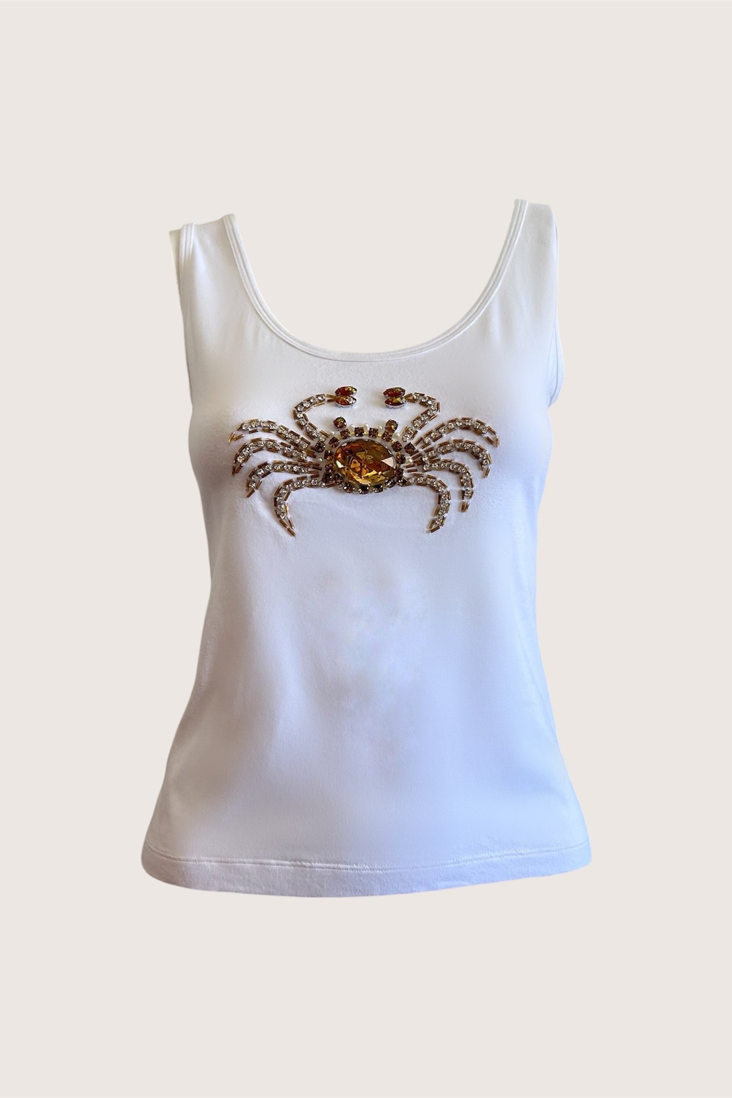Vintage White Beaded Crab Tank Top