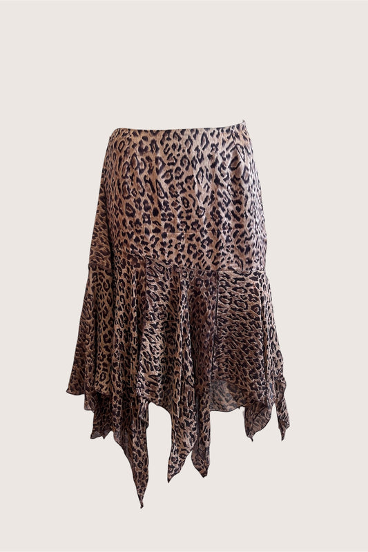 100% Silk Leopard Print French Slip Skirt