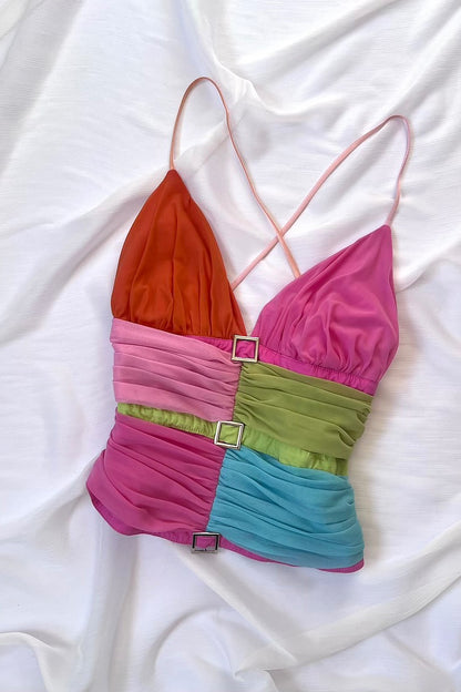 2000's Luxurious Designer Multicolour Corset Top