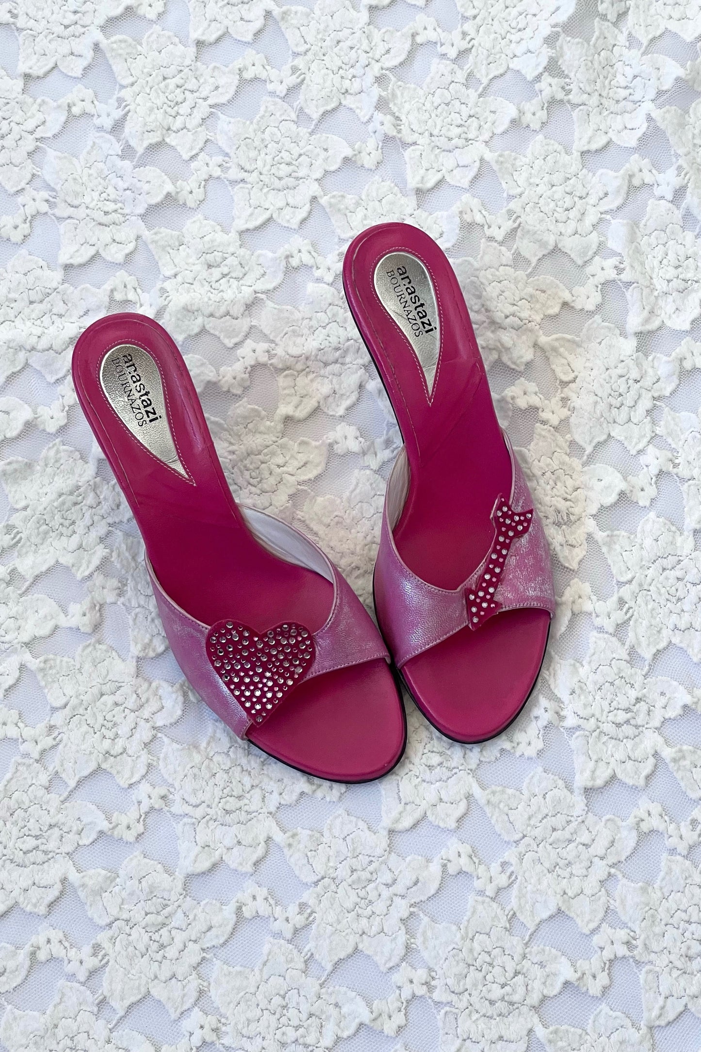 2000's Pink Heart & Bow Pink Mule Heels (EU 38)