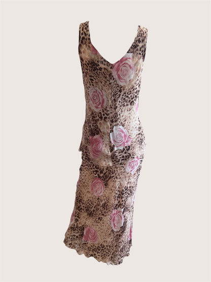 2000's Animal Print Top & Slip Skirt Ensemble