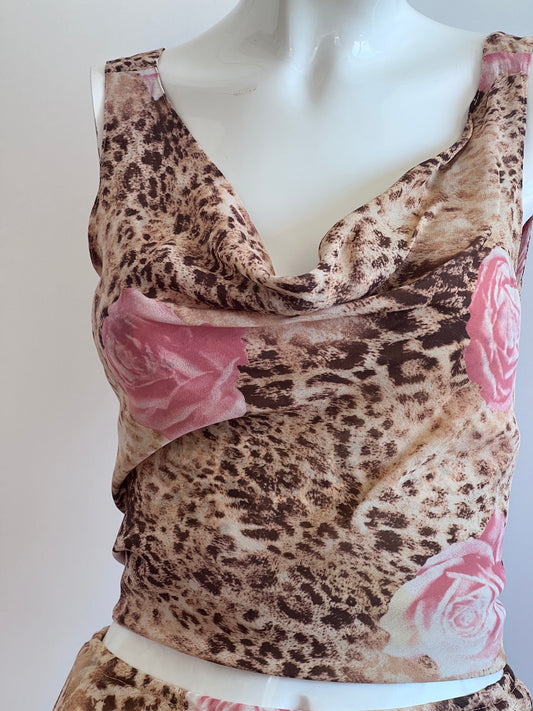 2000's Animal Print Top & Slip Skirt Ensemble