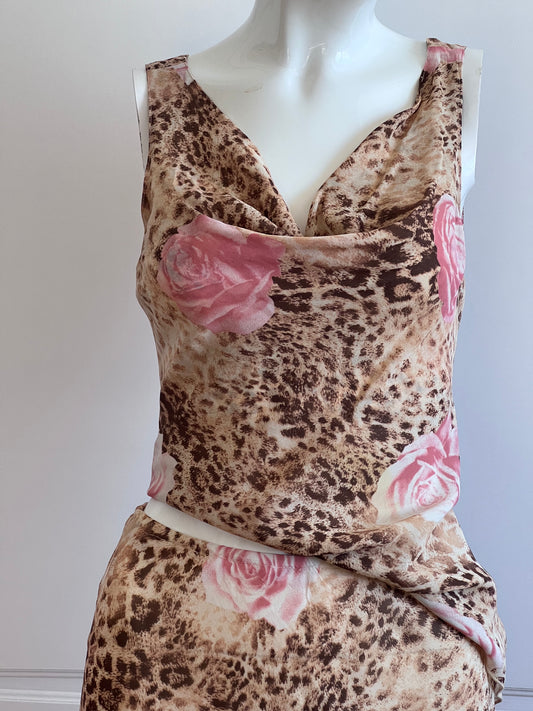 2000's Animal Print Top & Slip Skirt Ensemble