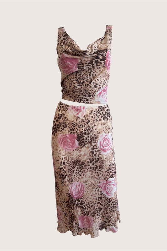 2000's Animal Print Top & Slip Skirt Ensemble