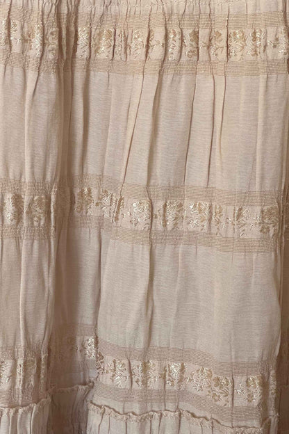 Vintage Beige Ruffle Midi Skirt