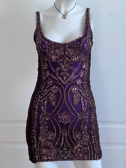 100% Silk Vintage Beaded Mini Dress