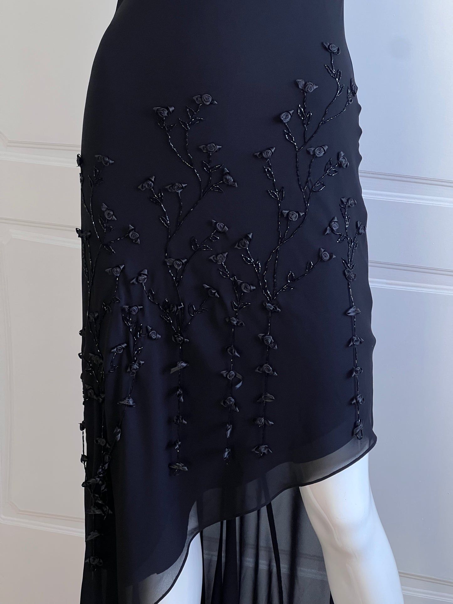 1990's Vintage Black Rosette Slip Dress