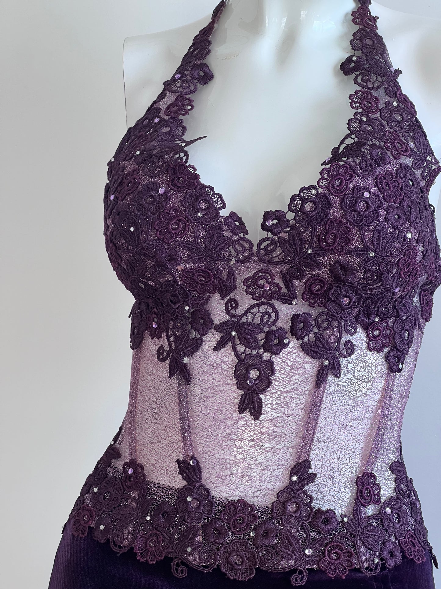Luxurious Designer Mauve Floral Lace Corset