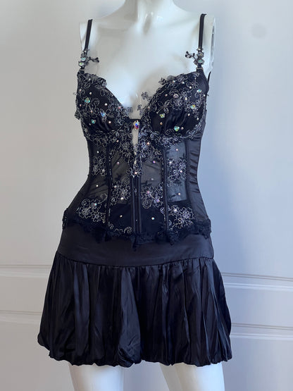 Luxurious Designer Black Crystal Corset Bodice