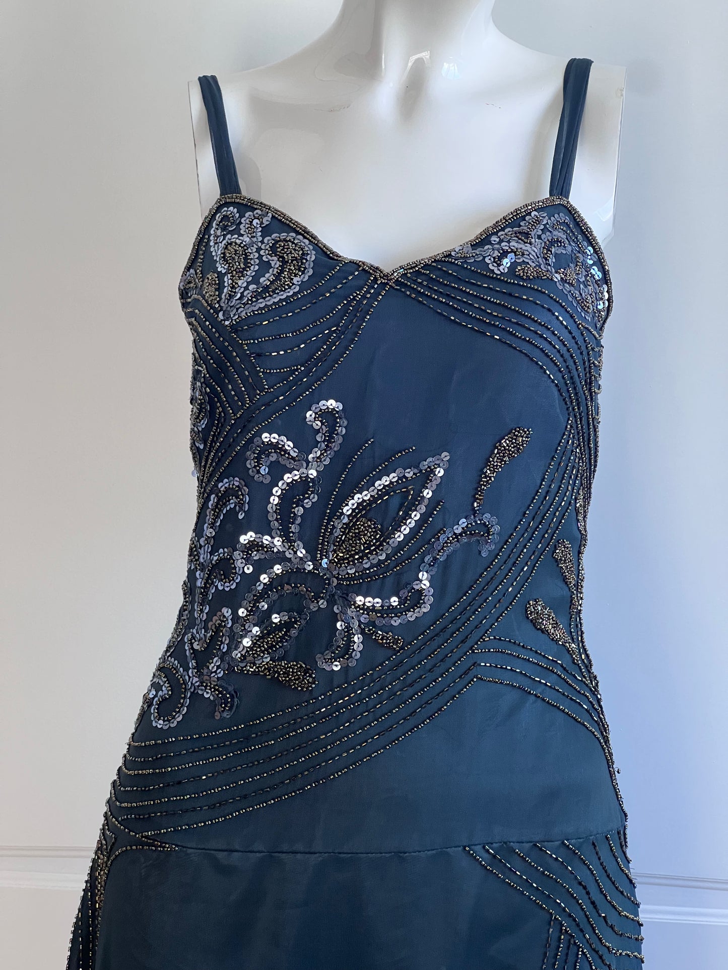 Vintage Dark Teal Beaded Dress