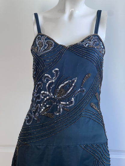 Vintage Dark Teal Beaded Dress