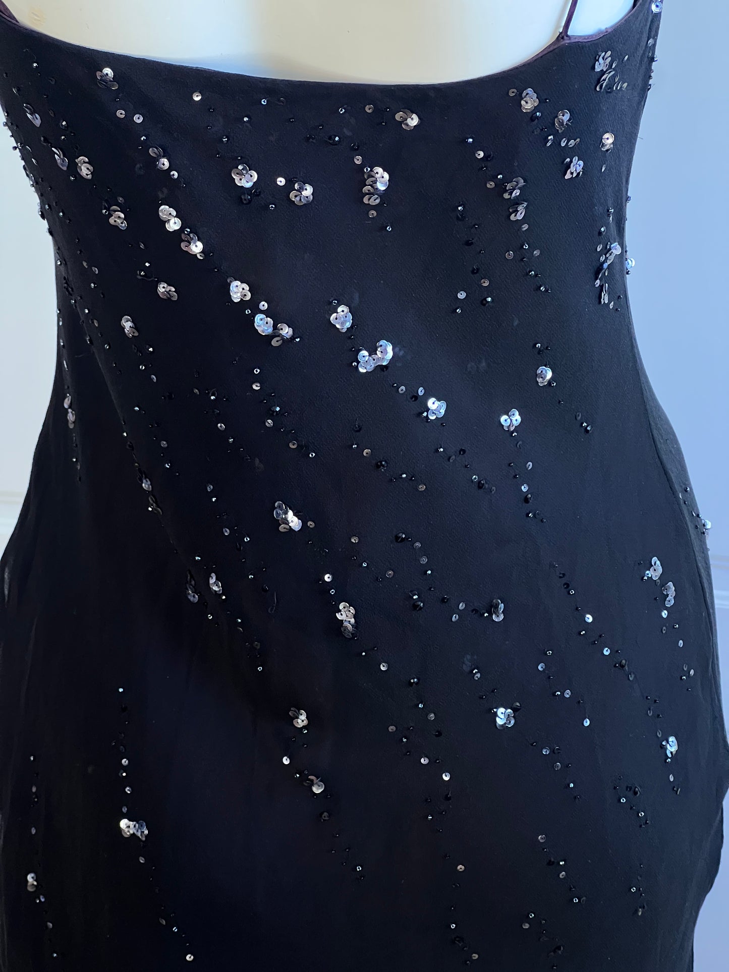 1990's Black Sequin Silk Slip Dress