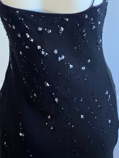 1990's Black Sequin Silk Slip Dress