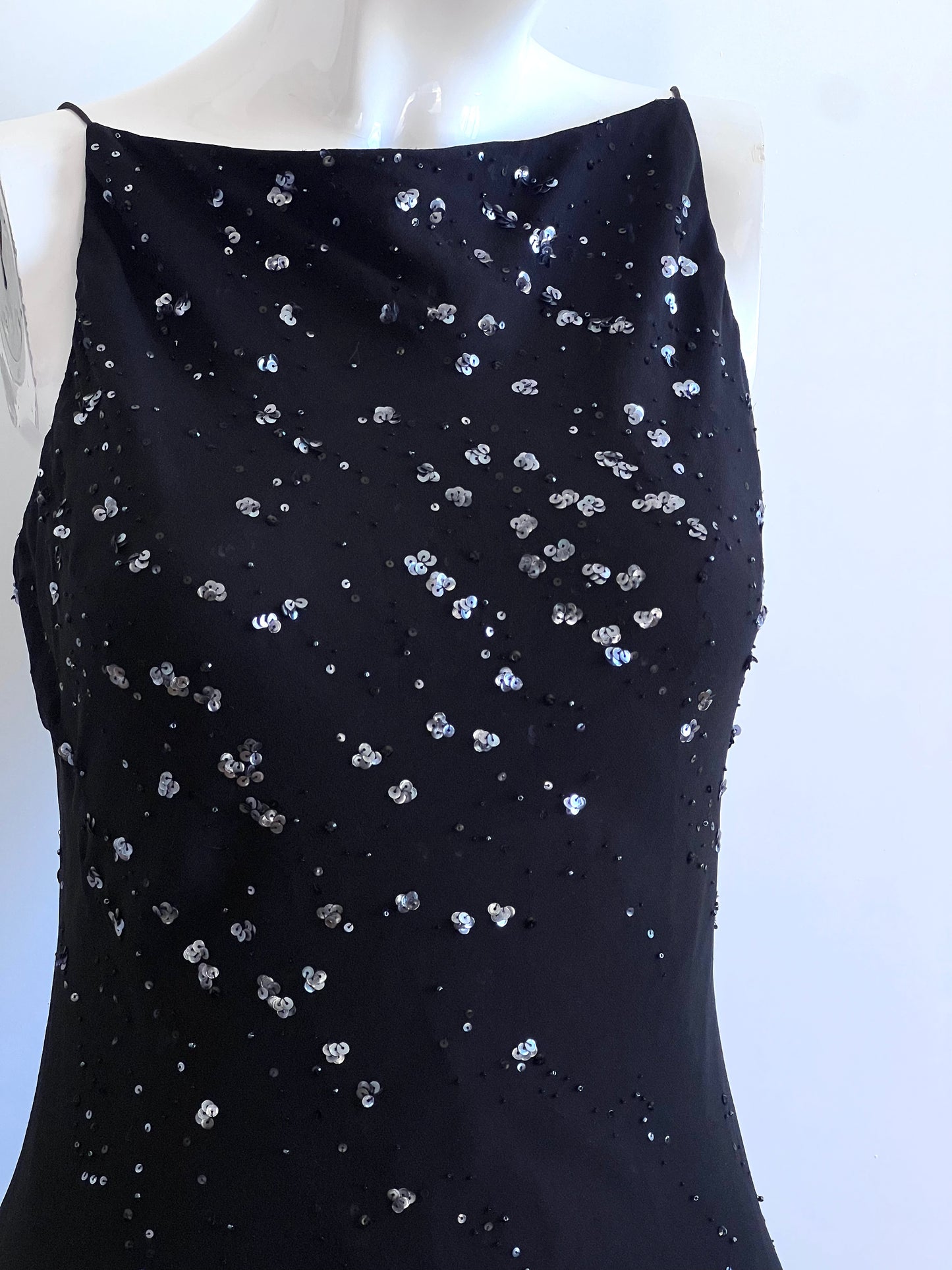 1990's Black Sequin Silk Slip Dress