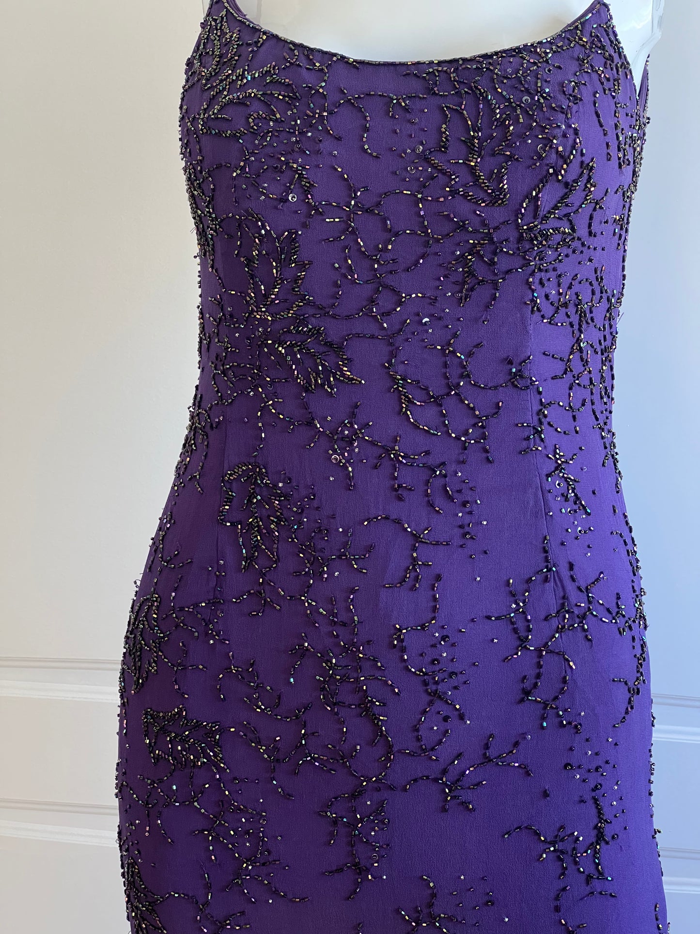 100% Silk Vintage Purple Beaded Dress