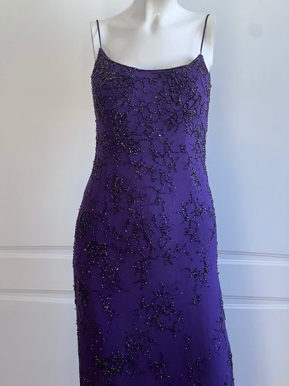 100% Silk Vintage Purple Beaded Dress