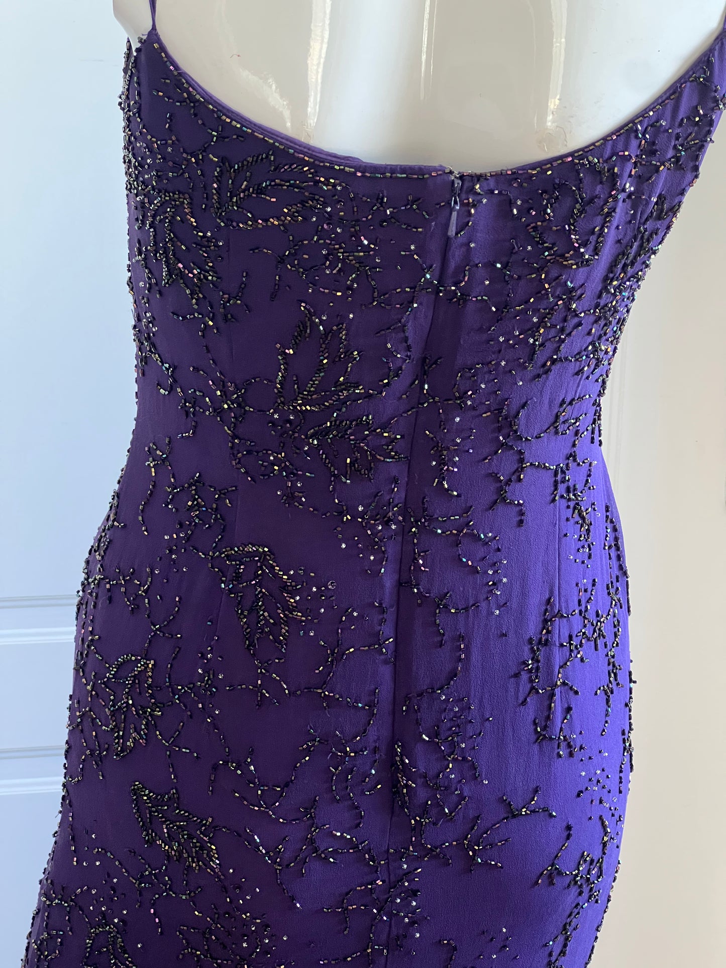 100% Silk Vintage Purple Beaded Dress