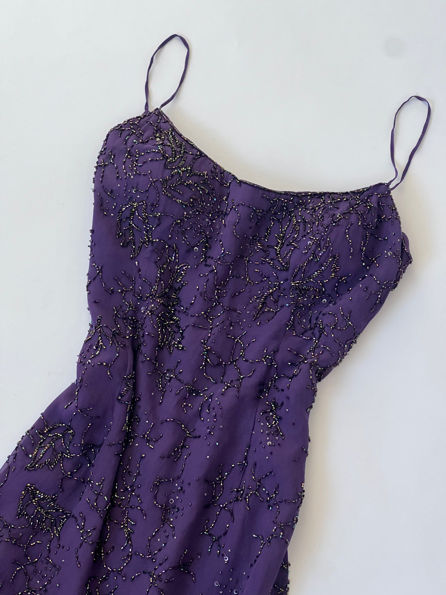 100% Silk Vintage Purple Beaded Dress